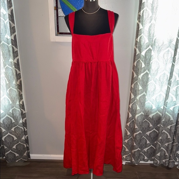 J Crew 100% Linen Square Neck Midi Dress SZ 12 - Picture 2 of 8